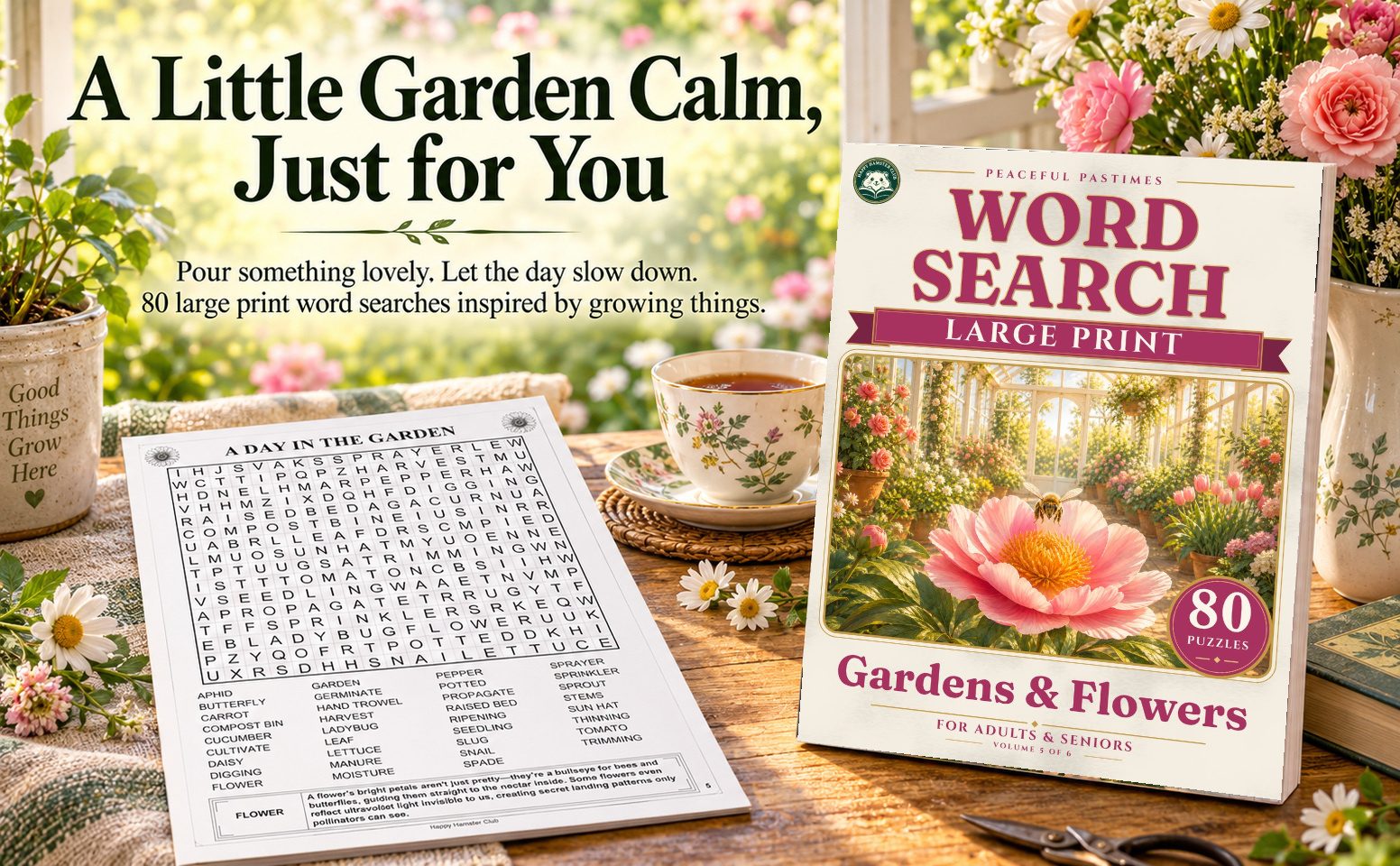 A warm reading scene with this paperback and a black-and-white puzzle page.