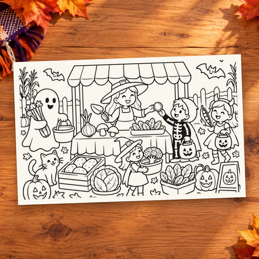 The Vegetable Stand picture-hunt scene from the black-and-white interior.